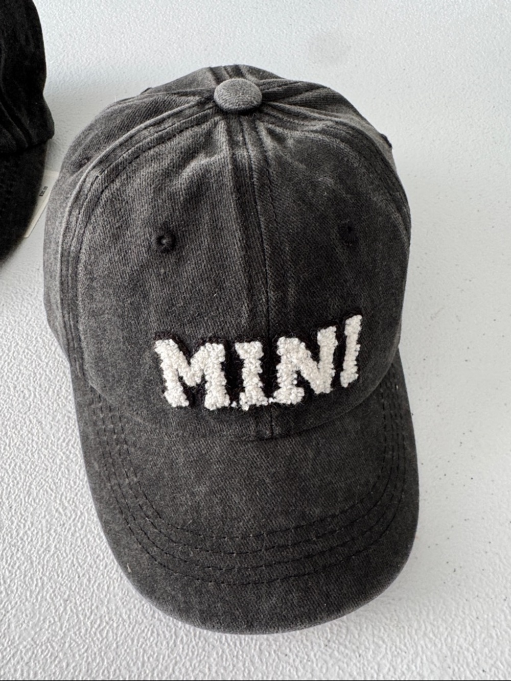 Mini Embroidered Black Wash Cotton Baseball Cap
